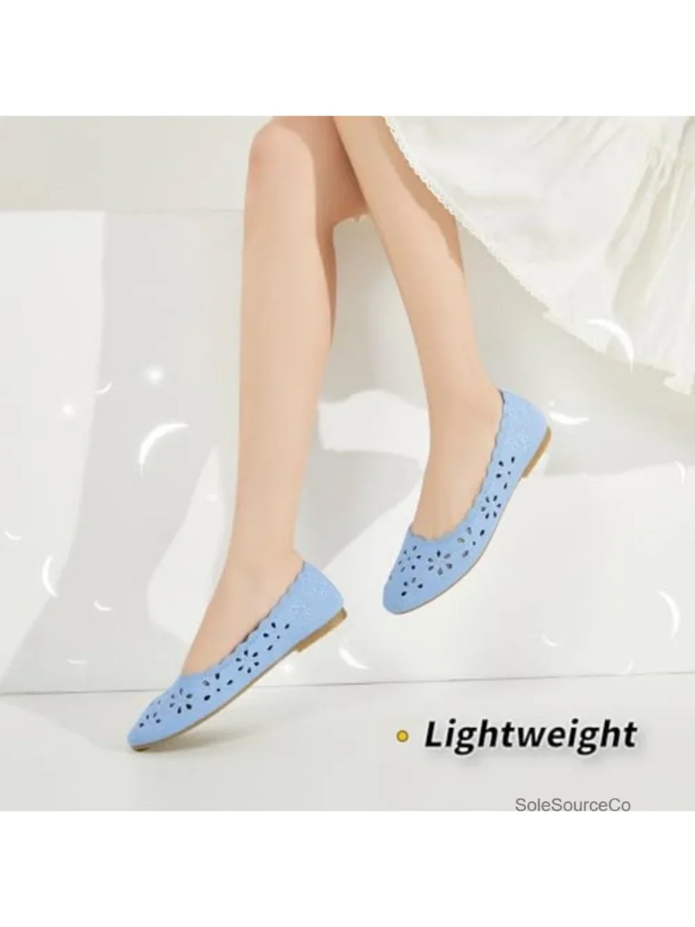 Women's Ballet Flats with Flower Eyelets Breathable Knit Slip-On Shoes